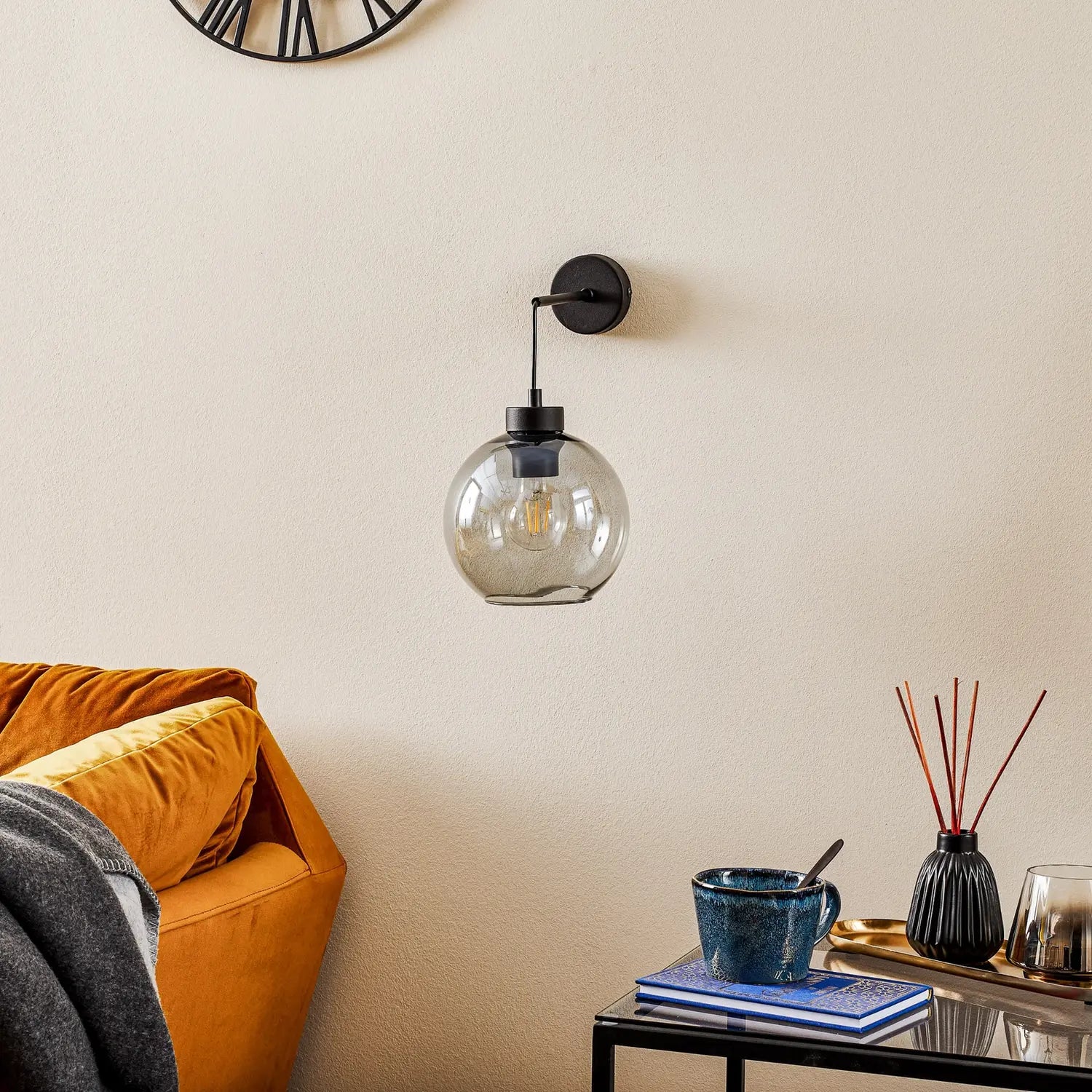 B-Ware Tk Lighting Wandlampe Cubus Wandleuchte Glas Metall Rauchgrau Schwarz E27 - 5901780541385