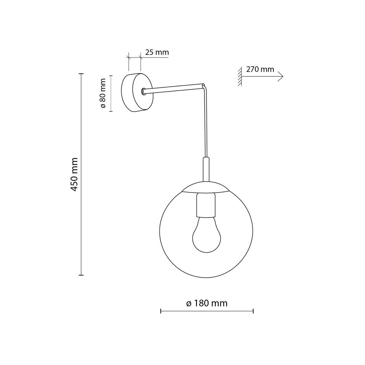 Tk Lighting Wandleuchte Esme Wandlampe Lampe Leuchte Rauchgrau Glas E27 H45cm B-Ware - 5901780553869