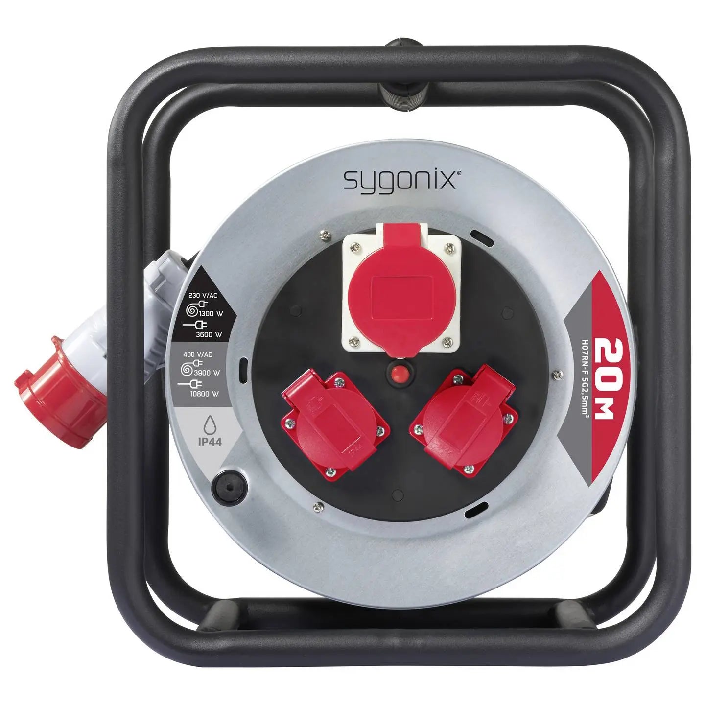B-Ware Sygonix Kabeltrommel Kabelrolle 2x Schuko 1x Cee Stecker Schwarz Outdoor 20 M - 4064161478722