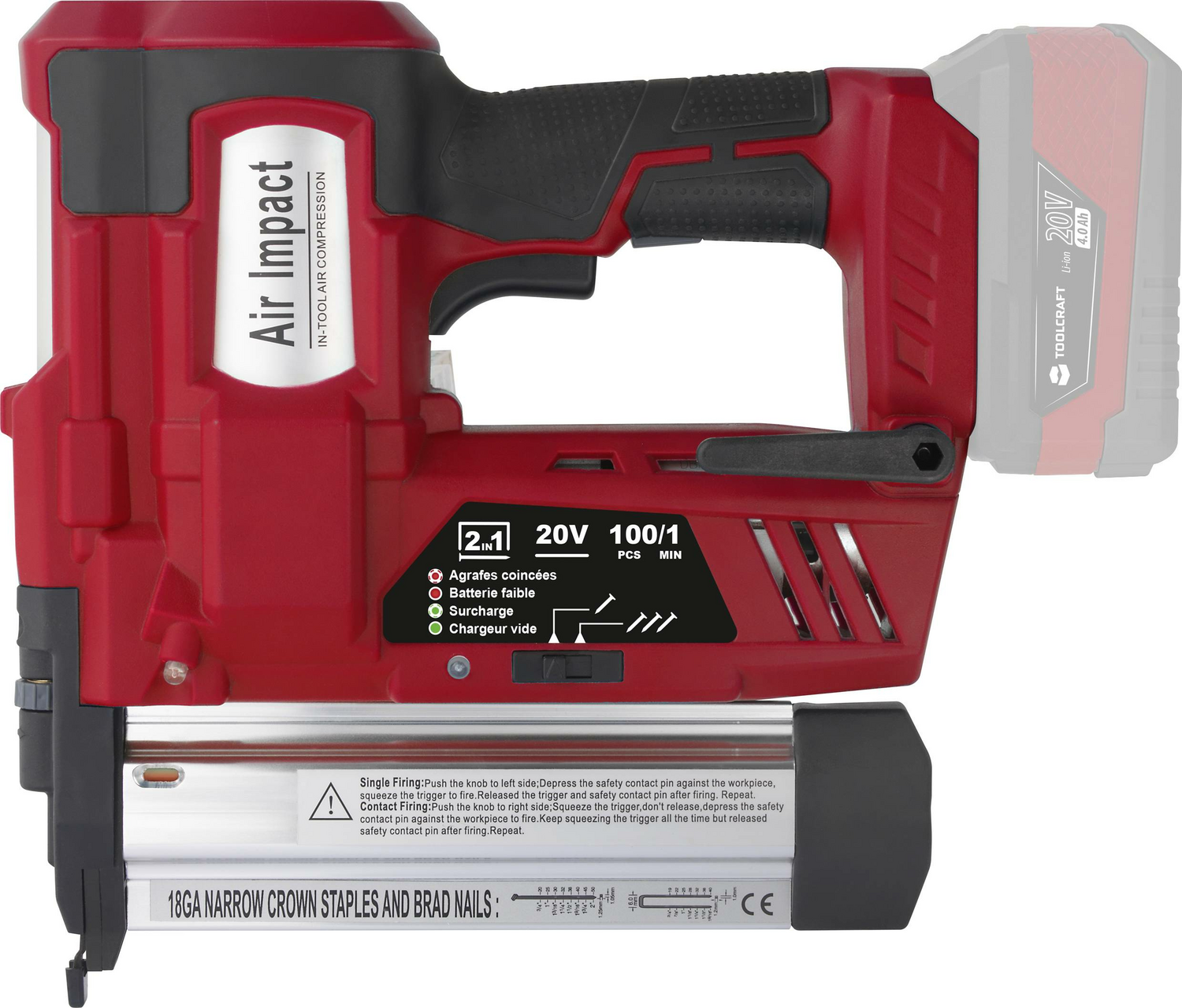 B-Ware Toolcraft Akku Nagler Kabellose Nagelpistole Inkl Akku Lampe Ohne Akku Ladegerät