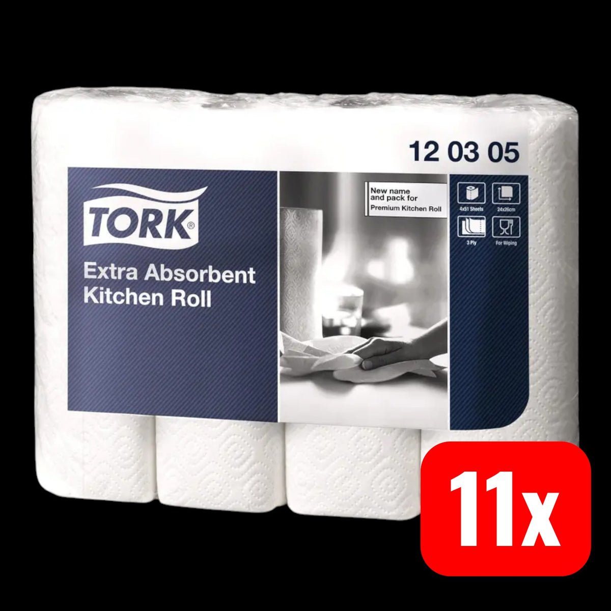 TORK Küchenrollen Wischtuch Küchenpapier Extra Absorbent 3-lagig 11 SETS - 7310791208299