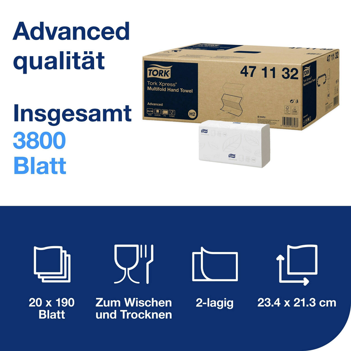 Tork Xpress Multifold Papierhandtücher Weiß H2 Advanced Komfort Recycelte Fasern B-Ware - 3133200037426