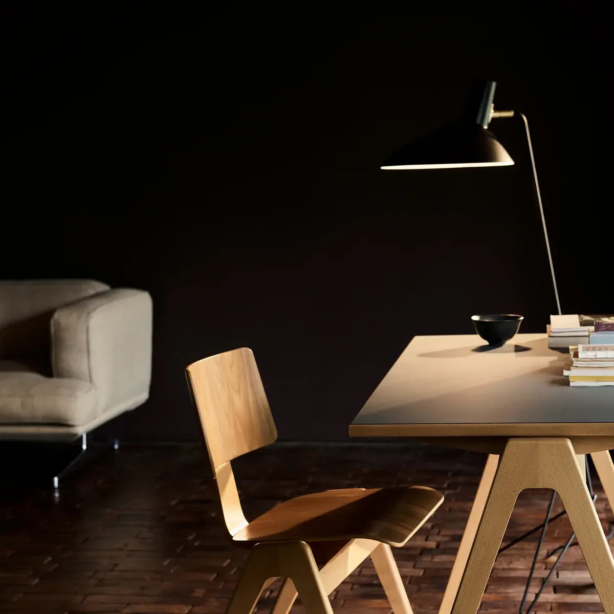 B-Ware &Tradition Tischleuchte Lampe Tripod Hm9 Schwarz Stahl Messing Textilkabel E14 - 5705385022702