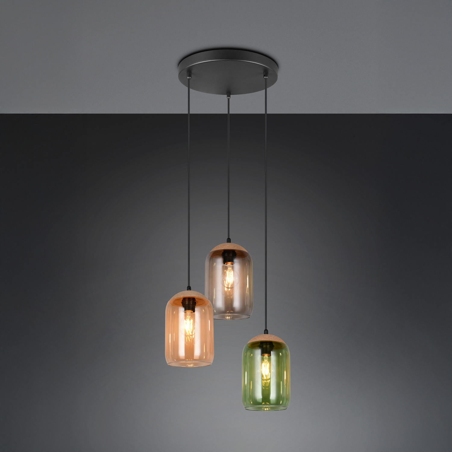 B-Ware Trio Lighting Hängeleuchte Pendelleuchte Lampe Multicolor Glas Kork 30 Cm 3 Flg. - 4017807622980