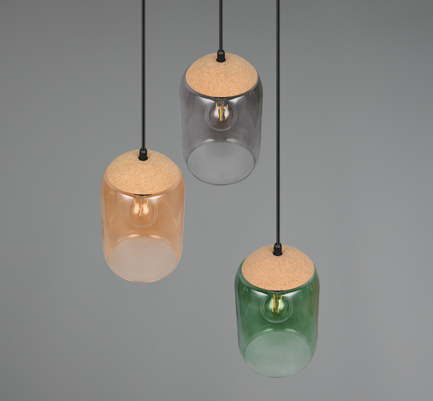 B-Ware Trio Lighting Hängeleuchte Pendelleuchte Lampe Multicolor Glas Kork 30 Cm 3 Flg. - 4017807622980