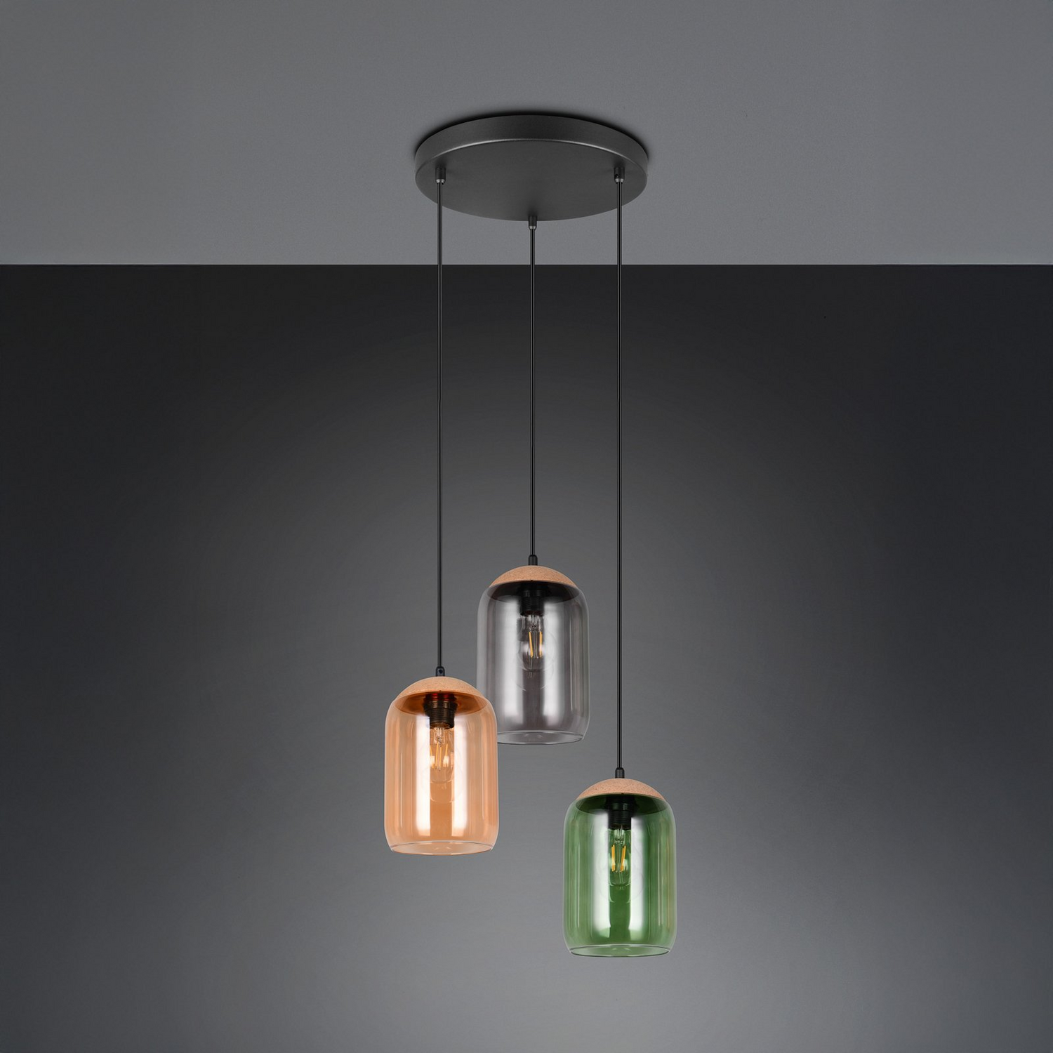 B-Ware Trio Lighting Hängeleuchte Pendelleuchte Lampe Multicolor Glas Kork 30 Cm 3 Flg. - 4017807622980