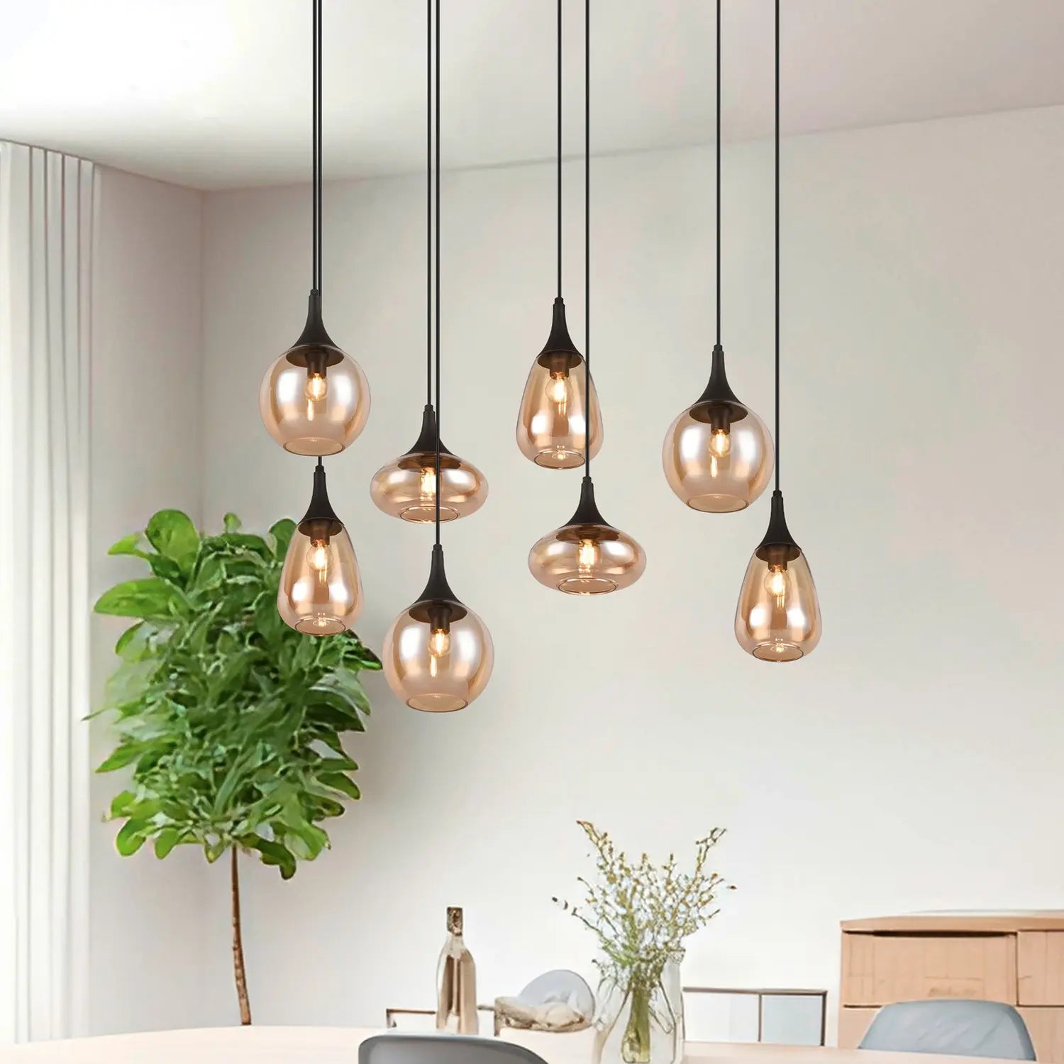B-Ware Trio Lighting Hängeleuchte Pendelleuchte Lampe Lumina Glas Schwarz Amber Metall - 4017807577679