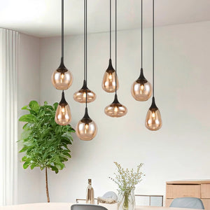 B-Ware Trio Lighting Hängeleuchte Pendelleuchte Lampe Lumina Glas Schwarz Amber Metall