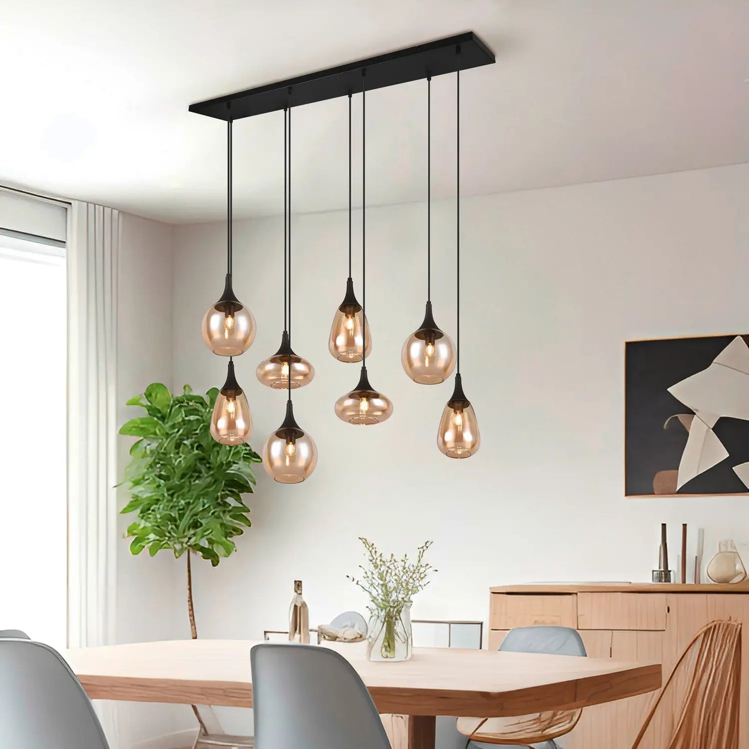B-Ware Trio Lighting Hängeleuchte Pendelleuchte Lampe Lumina Glas Schwarz Amber Metall - 4017807577679