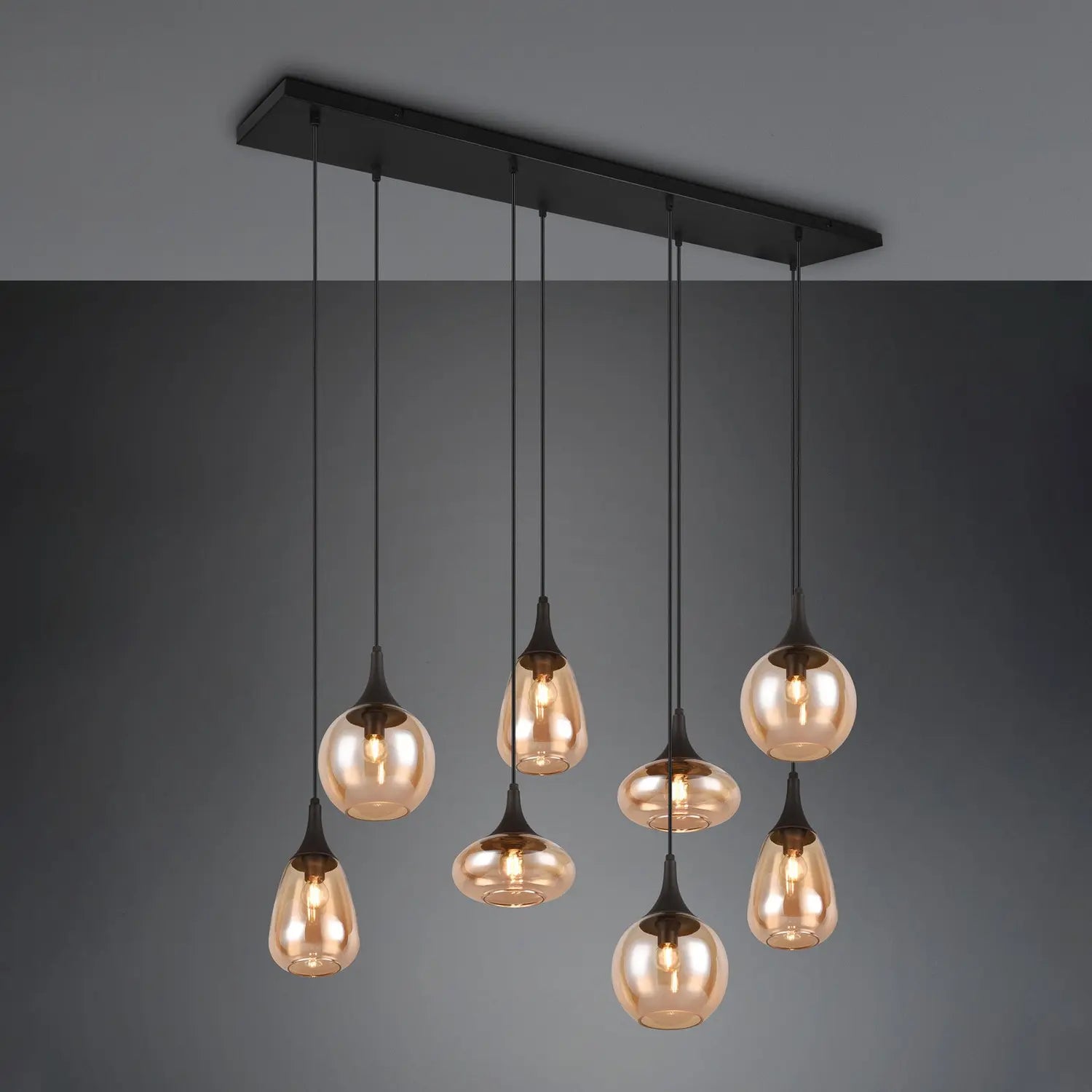 B-Ware Trio Lighting Hängeleuchte Pendelleuchte Lampe Lumina Glas Schwarz Amber Metall - 4017807577679