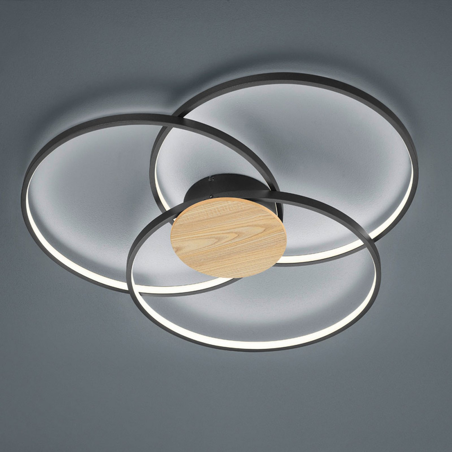 Trio Lighting Led Deckenlampe Sedona Mit Holzdetail Schwarz Matt Lampe Leuchte B-Ware