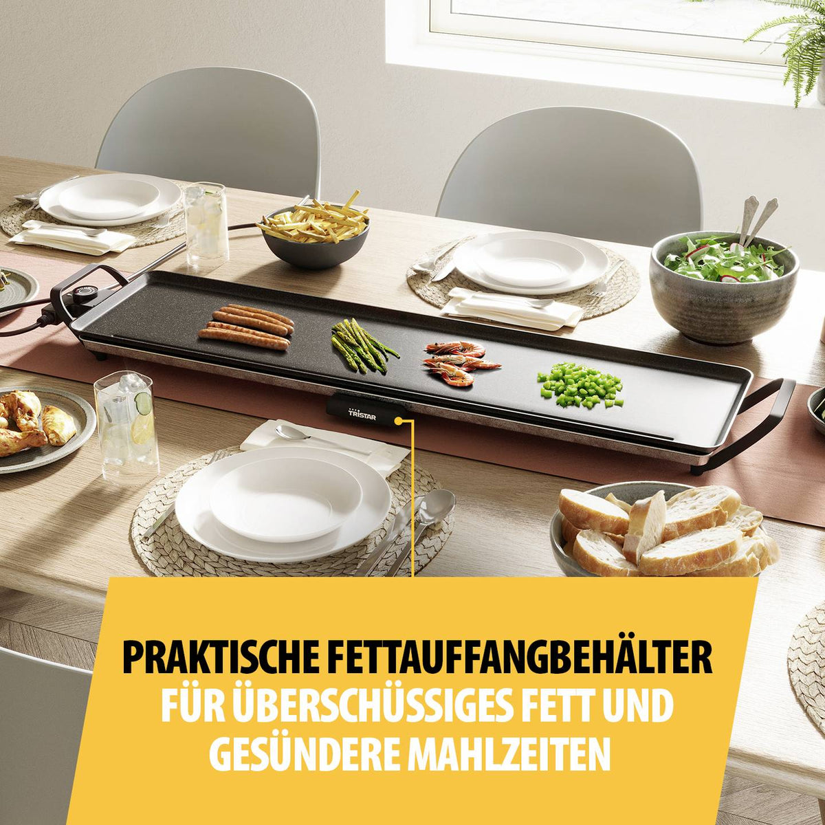Tristar Grillplatte Elektro Grill Grillplatte Schwarz Slim XL BP2669 - 8712836987920