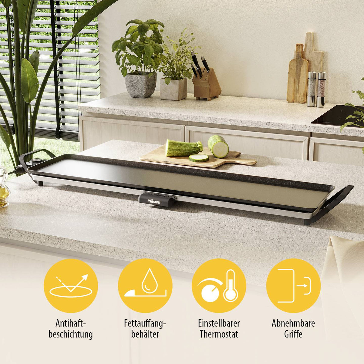 Tristar Grillplatte Elektro Grill Grillplatte Schwarz Slim XL BP2669 - 8712836987920