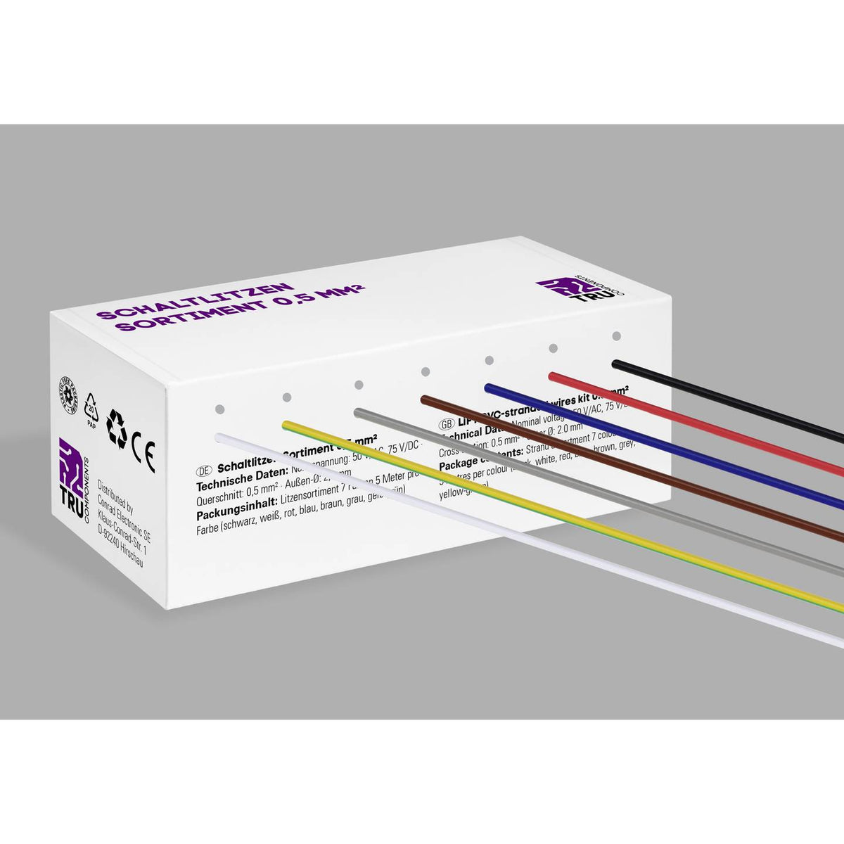 TRU COMPONENTS Litze Kabel Set Draht Sortiment TC-12112360 0,5mm² 7 Farben je 5m - 4064161314990
