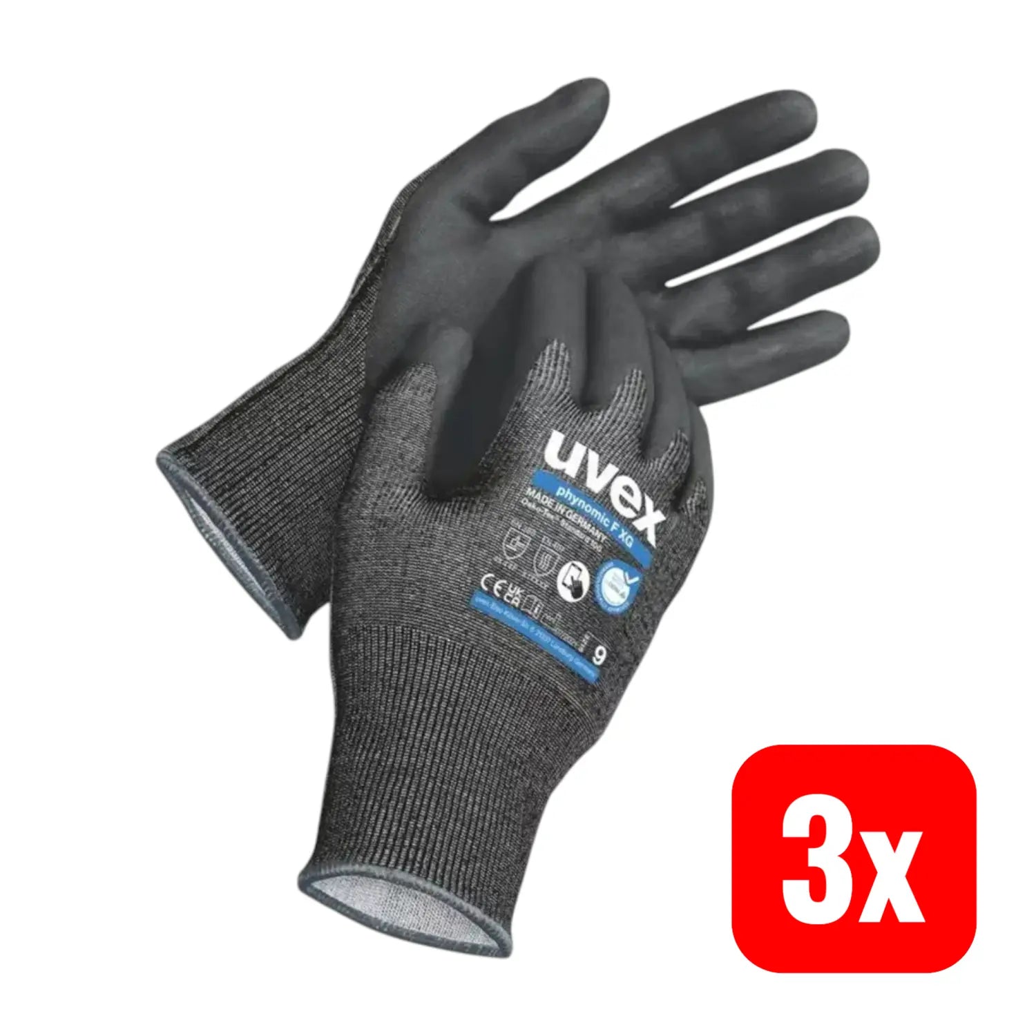 B-Ware Uvex Schnittschutzhandschuh Arbeitshandschuh Schwarz Größe 8 Phynomic 3 Paar - 4048612123232
