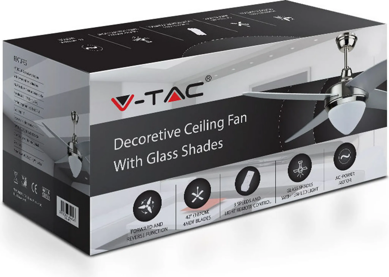 V Tac Led Deckenventilator Ventilator Lampe 60 W 1500lm 2200 5000 K 1060mm Silber B-Ware - 3800157654043