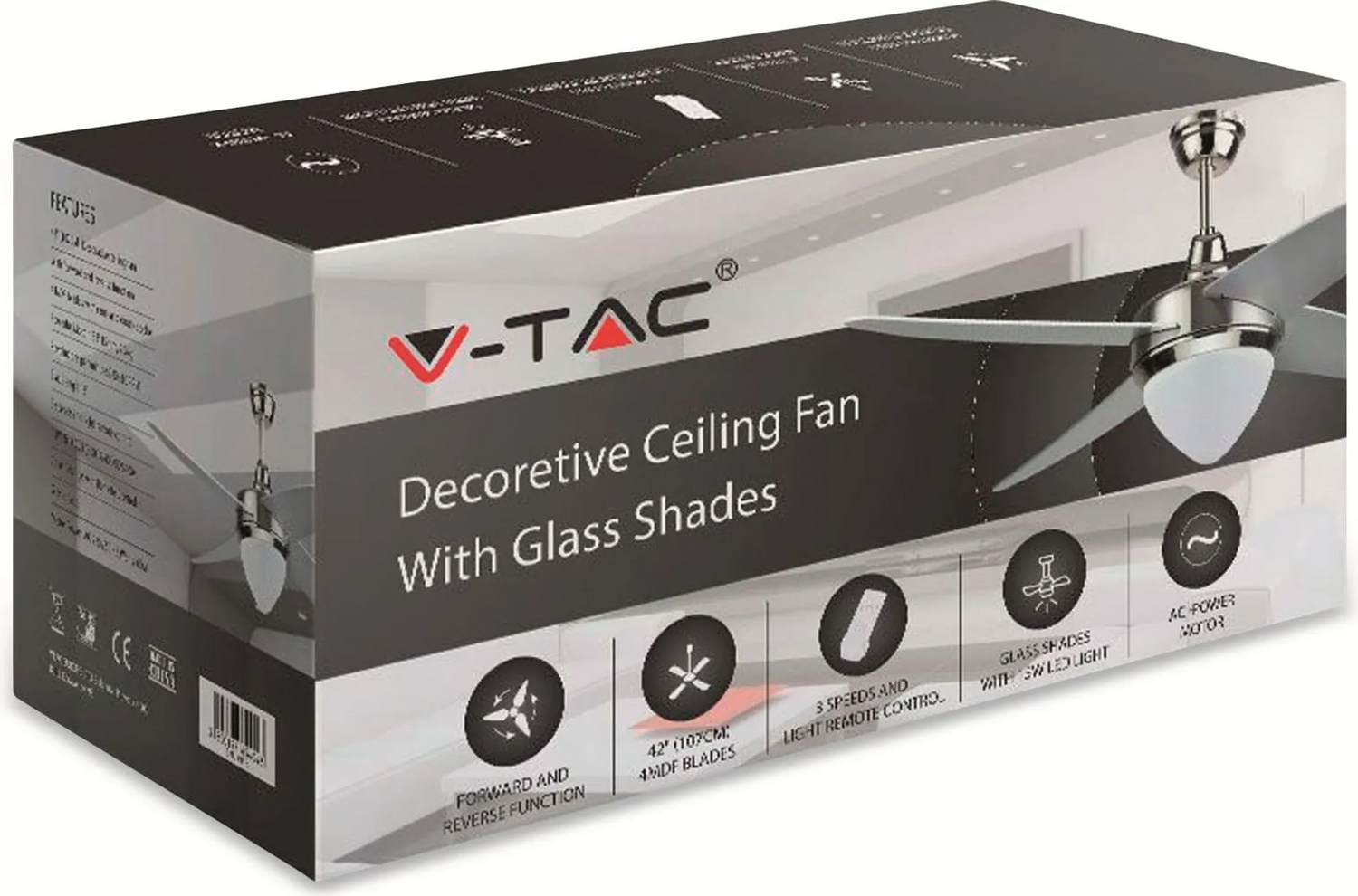 V Tac Led Deckenventilator Ventilator Lampe 60 W 1500lm 2200 5000 K 1060mm Silber B-Ware - 3800157654043
