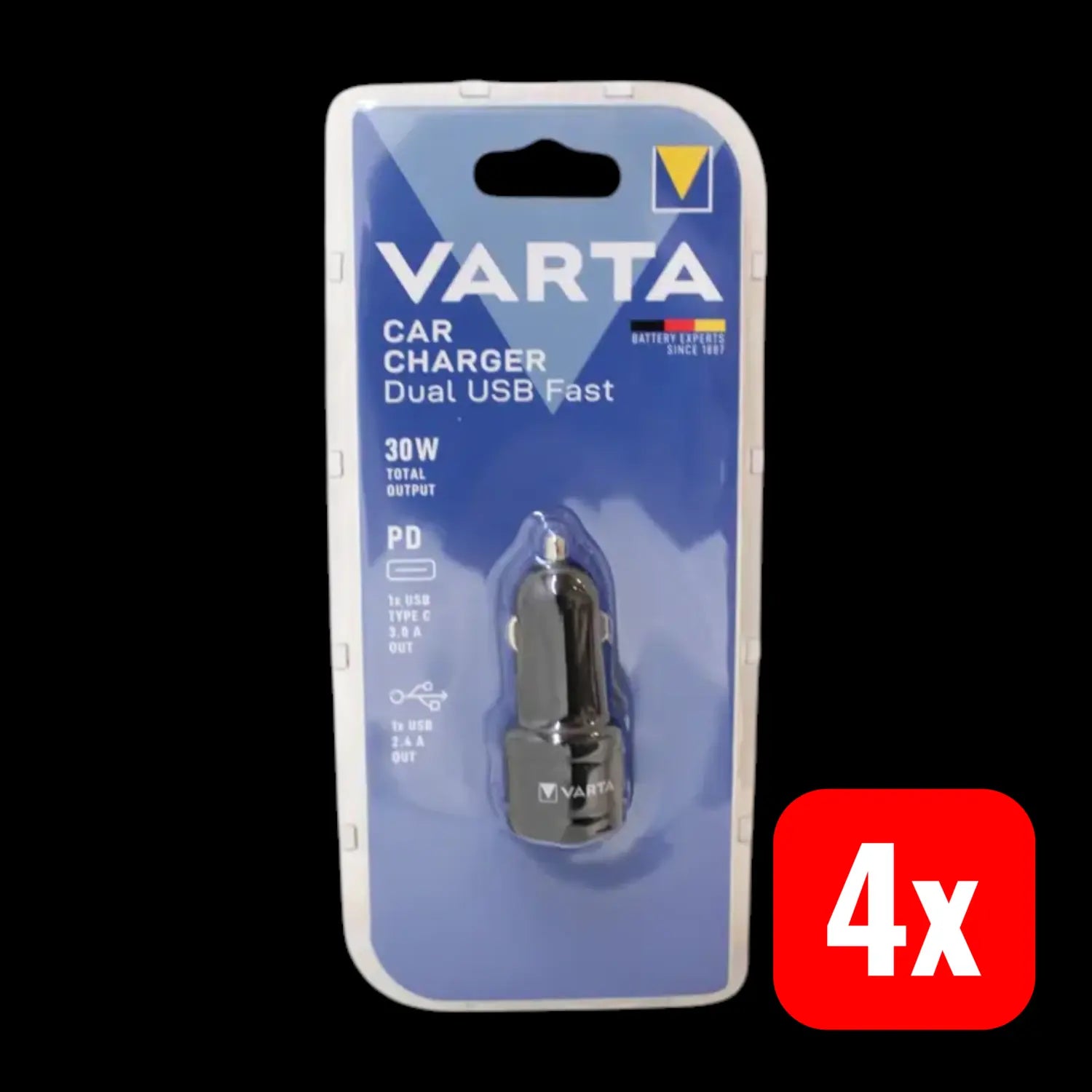 B-Ware Varta Auto Kfz Zigarettenanzünder Usb Ladegerät Schwarz 12 V 4 Stück - 4008496992157