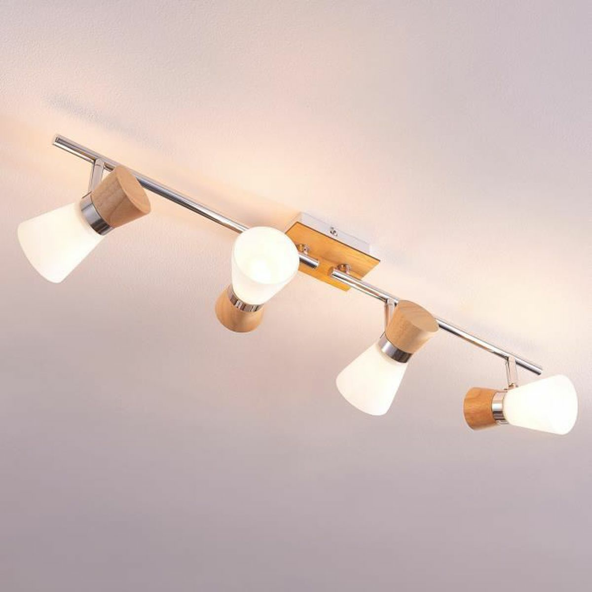 B-Ware Lampenwelt Holz Deckenstrahler Vivica 4 Fl. Deckenlampe Deckenlampe Strahler - 4251096523546