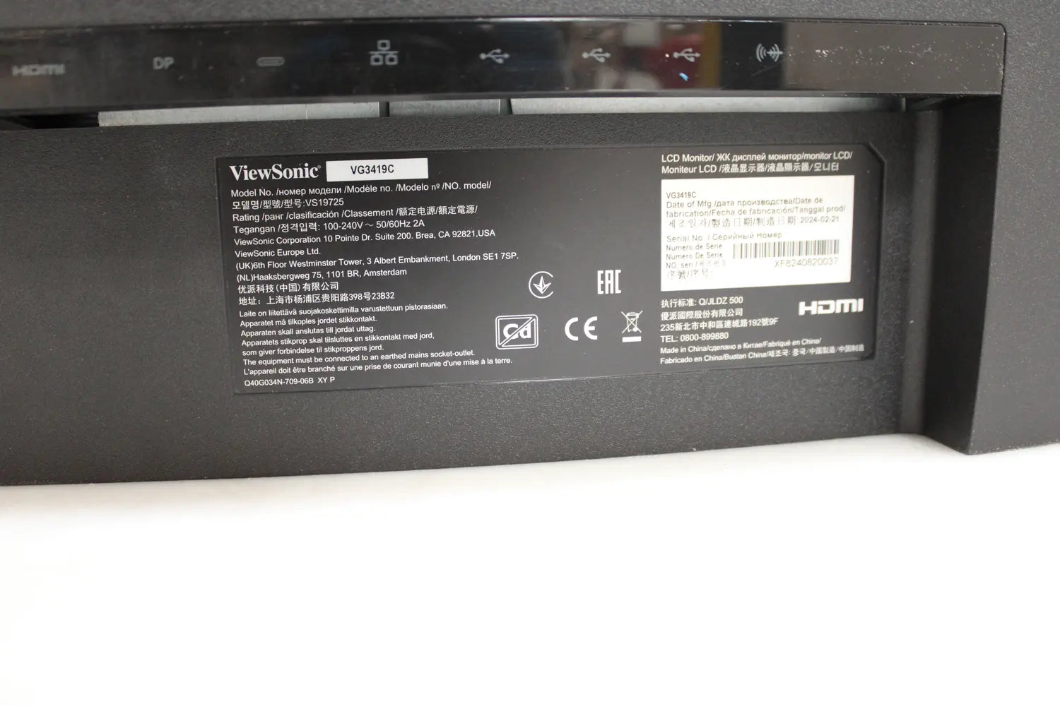D-Ware Viewsonic Vg3419 C Led Monitor Eek G (A   G) 86.4 Cm 3440 X 1440 Pixel Defektware - 766907024234
