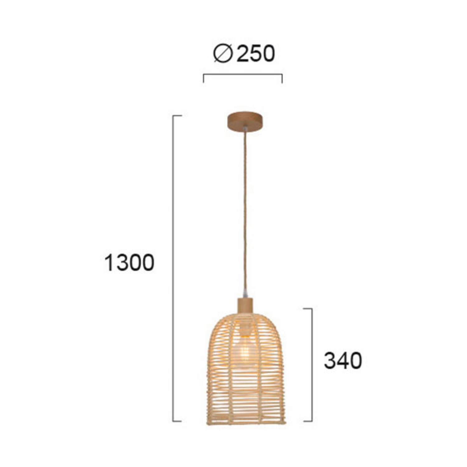 B-Ware Viokef Hängeleuchte Hängelampe Bell Holz Hellbraun Rattan E27 Austauschbar Lampe
