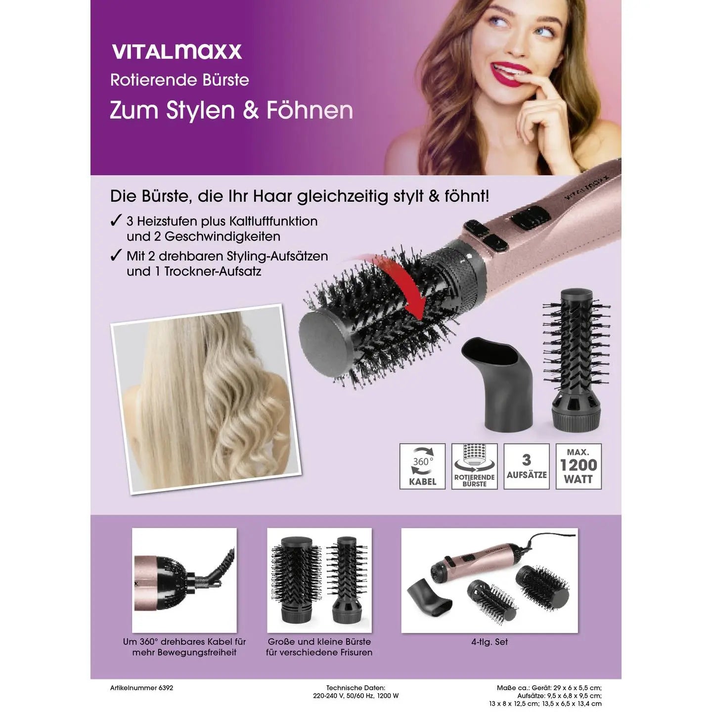 B-Ware Vita Lmaxx Warmluftbürste Styling Föhnbürste Anthrazit Rundbürste Haarstyler - 4052926063924