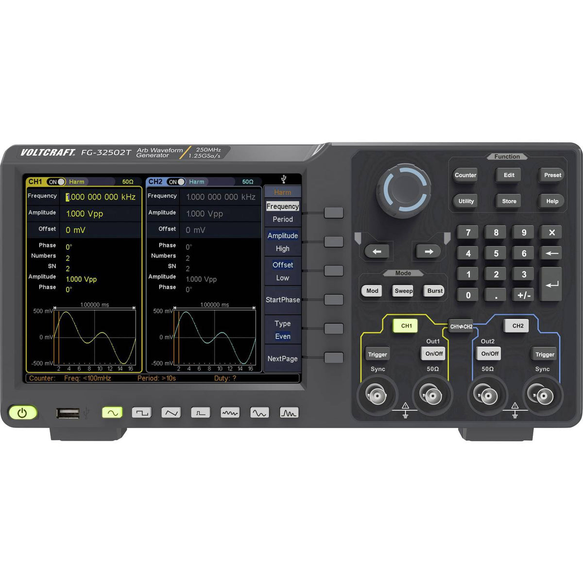 VOLTCRAFT Funktionsgenerator Signalgenerator FG32502T netzbetrieben DDS 2-Kanal - 4053199951093