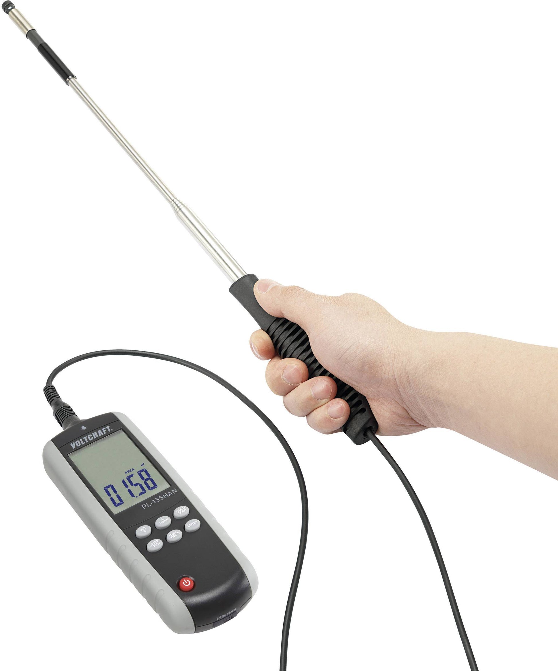 Voltcraft Anemometer PL-135HAN 0.1 bis 25 m/s externer Teleskop-Hitzdrahtfüh882 - 4016138808827