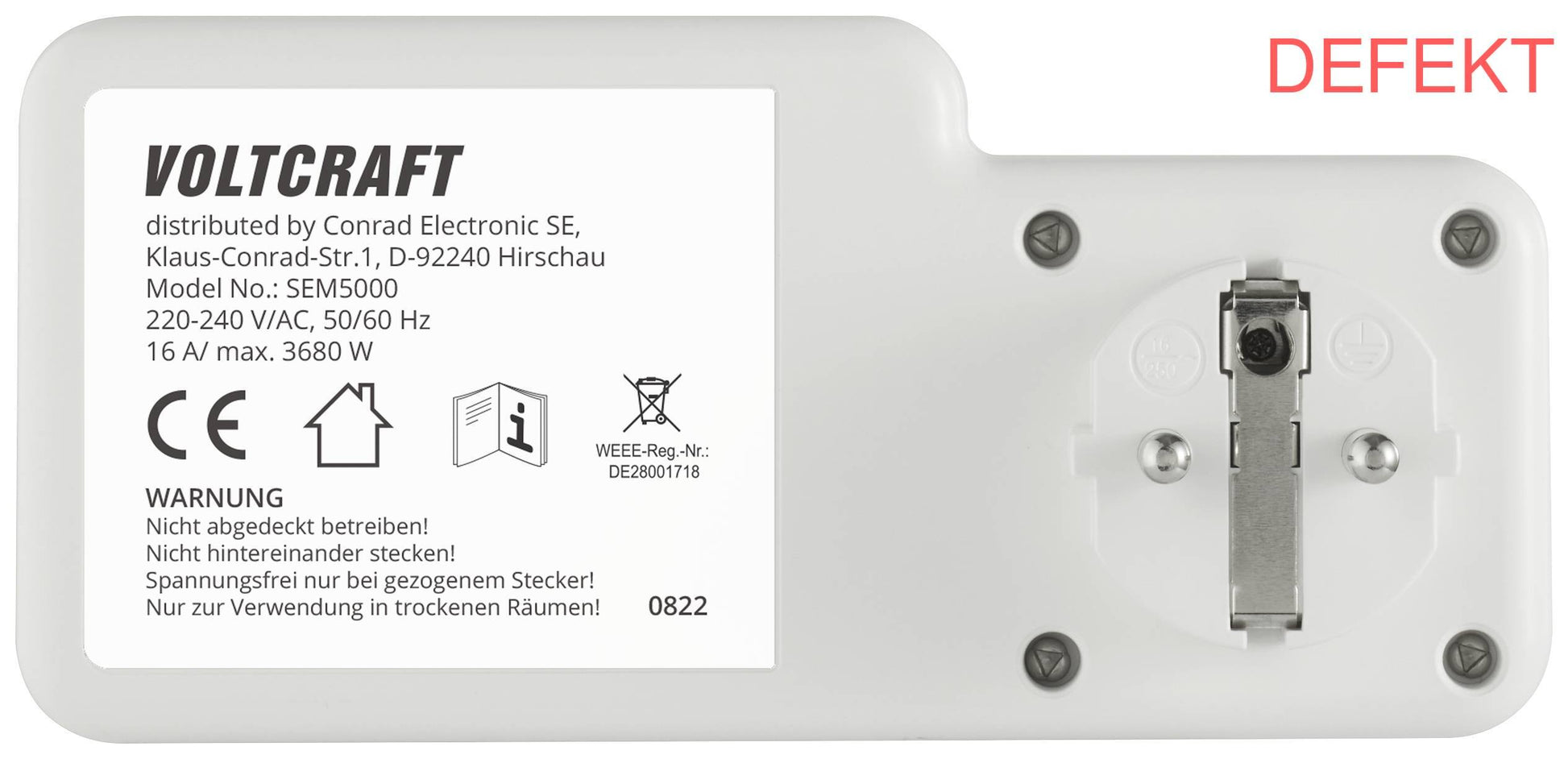 D-Ware Voltcraft Energiekostenmessgerät Kostenprognose Alarmfunktion Defektware - 4064161218847