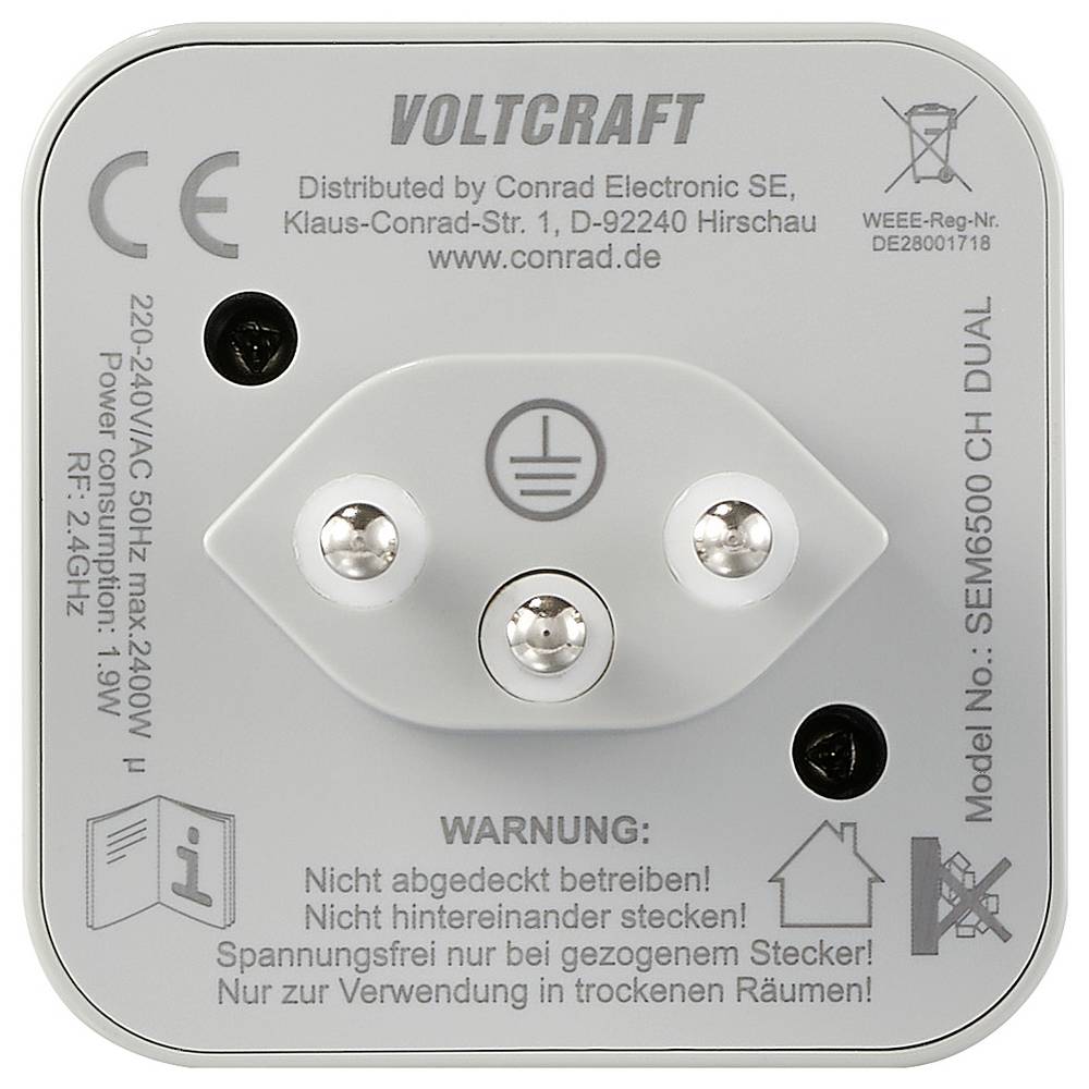VOLTCRAFT SEM6500 CH DUAL Energiekosten-Messgerät Strommesser Funksteckdose - 4064161337685