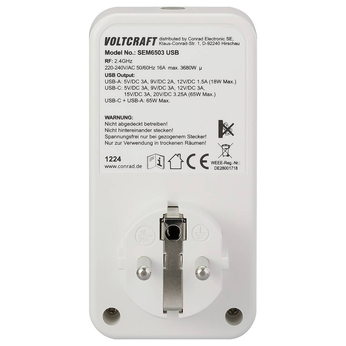 VOLTCRAFT Energiekostenmessgerät Messgerät USB Ladeleistung WLAN Funksteckdose - 4064161293738