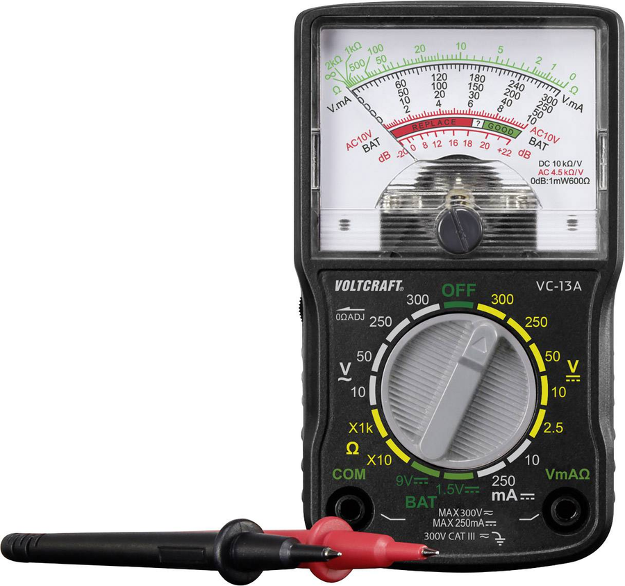 Voltcraft Hand Multimeter Analog Messtechnik Strom Vc 13 A  Cat Iii 300 V Schwarz  B-Ware - 4016139000909
