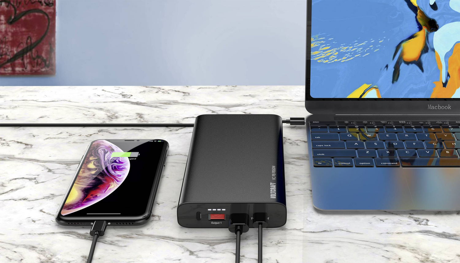 Batterie externe Voltcraft 26800 mAh, charge rapide 3.0, Power Delivery 3.0, Li-ion, noire, reconditionnée.