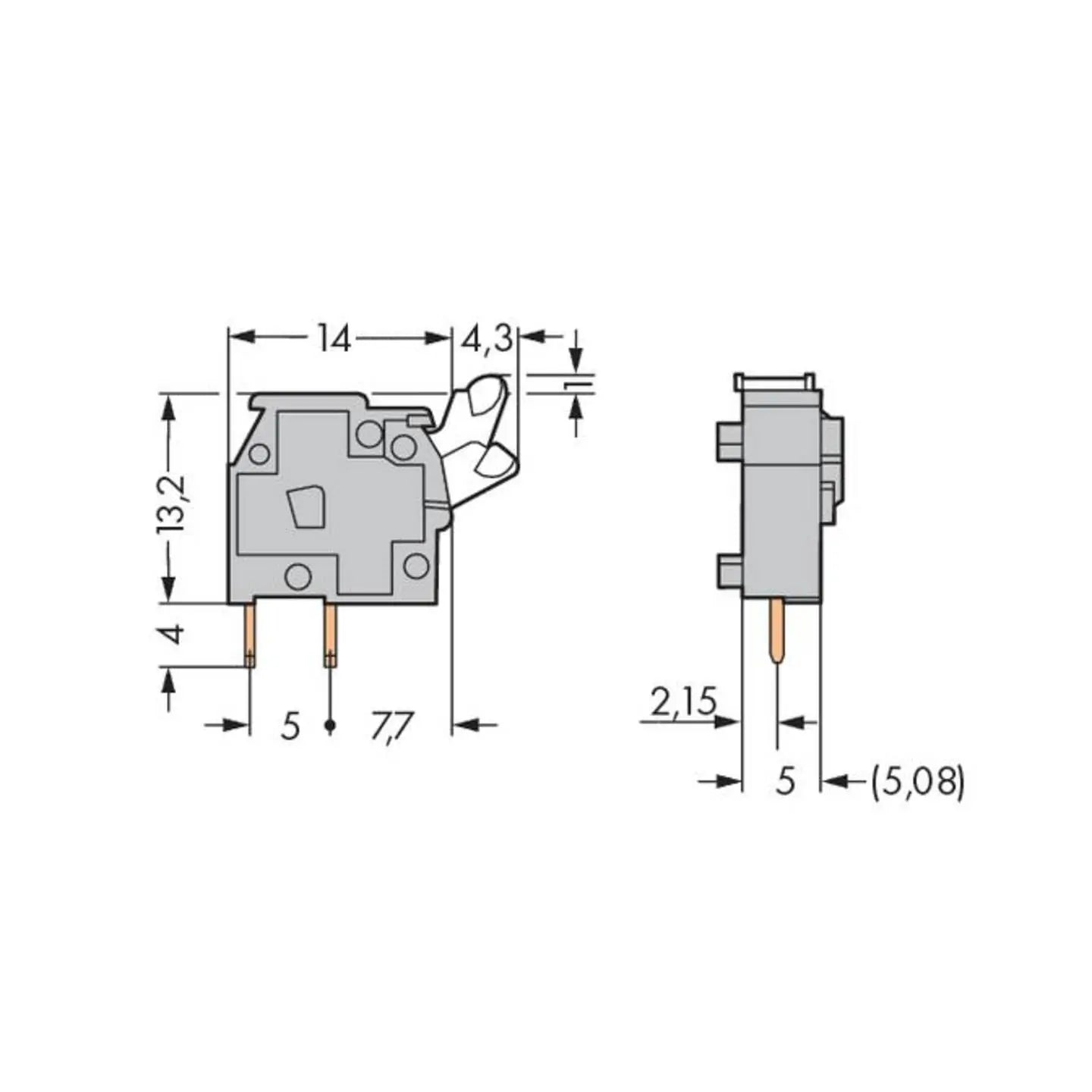 B-Ware Wago Federkraftklemmblock Klemmenblock Leiterplatte 255 401 Grau 1 Pol 500 Stück - 4044918658492