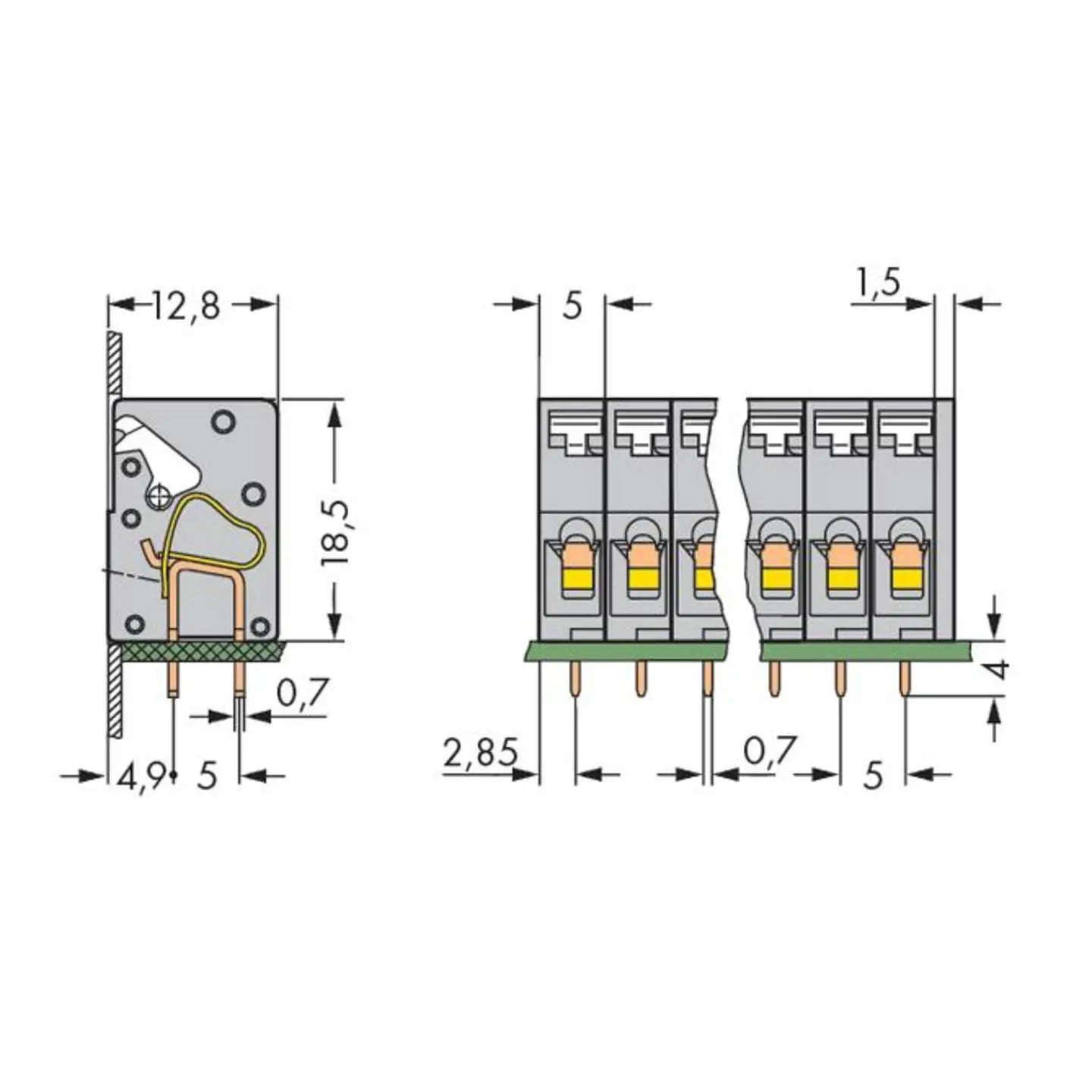 B-Ware Wago Federkraftklemmblock Leiterplattenklemme Grau 7 Pol 2.50 Mm² 120 Stück - 4044918679633