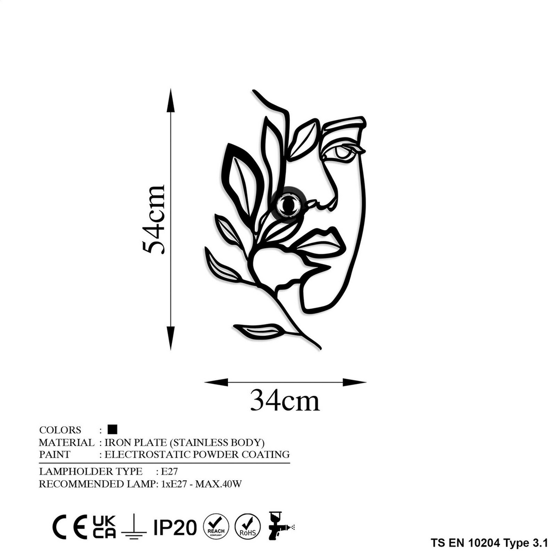 Flower Faced Wandlampe Leuchte Wandbeleuchtung Schwarz Metall 54 X 34 Cm Lampe B-Ware