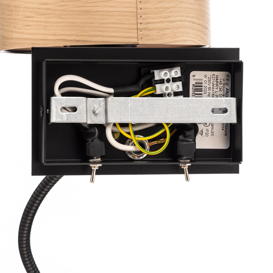 Argon Wandlampe Harry Wandleuchte Rund Leselampe Leuchte Schwarz/Holz Hell B-Ware - 5902553230963