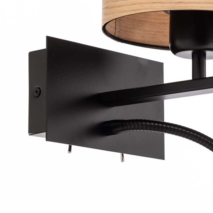 Argon Wandlampe Harry Wandleuchte Rund Leselampe Leuchte Schwarz/Holz Hell B-Ware - 5902553230963