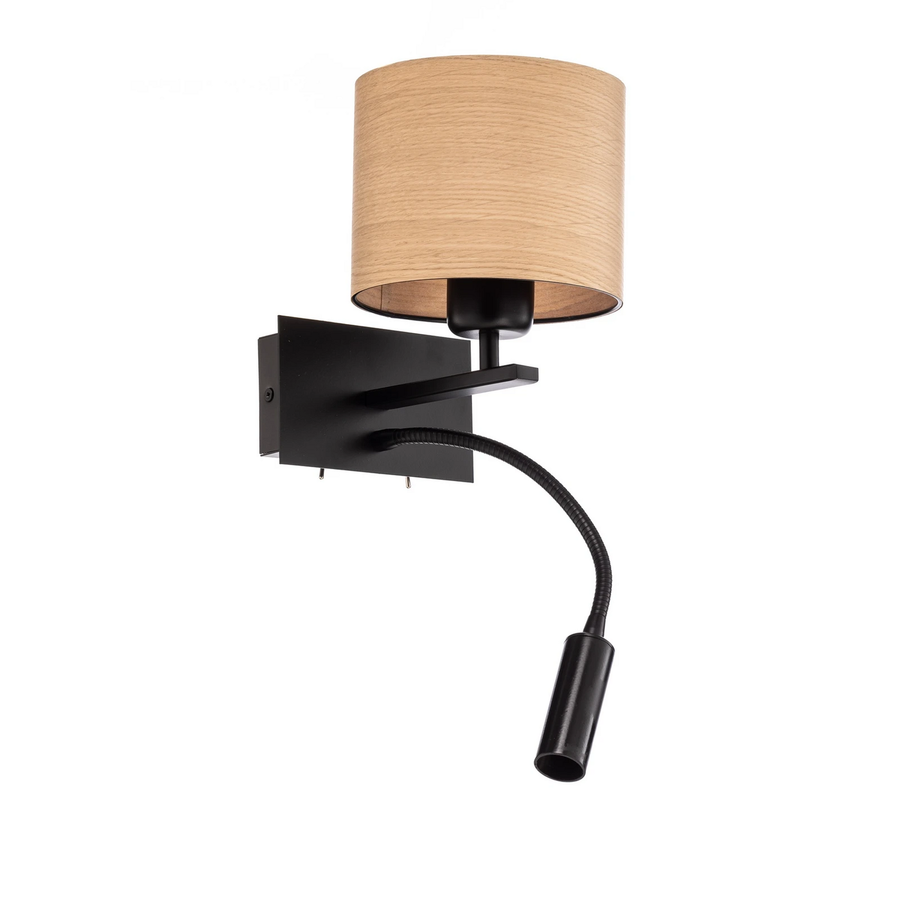 Argon Wandlampe Harry Wandleuchte Rund Leselampe Leuchte Schwarz/Holz Hell B-Ware - 5902553230963
