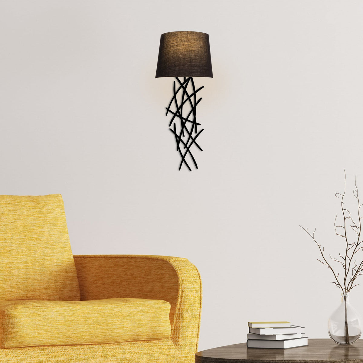 Asaf Wandleuchte Wandlampe Stoffschirm schwarz Leuchte Lampe Beleuchtung - 8681875580563