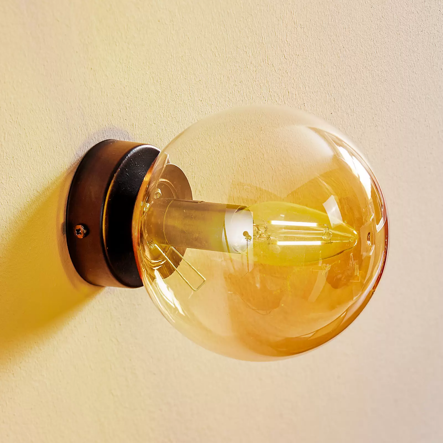 B-Ware Wandleuchte Glassy Schwarz Amber Glas E14 ø 14 Cm Wandlampe Lampe Leuchte Spot - 5901738918948