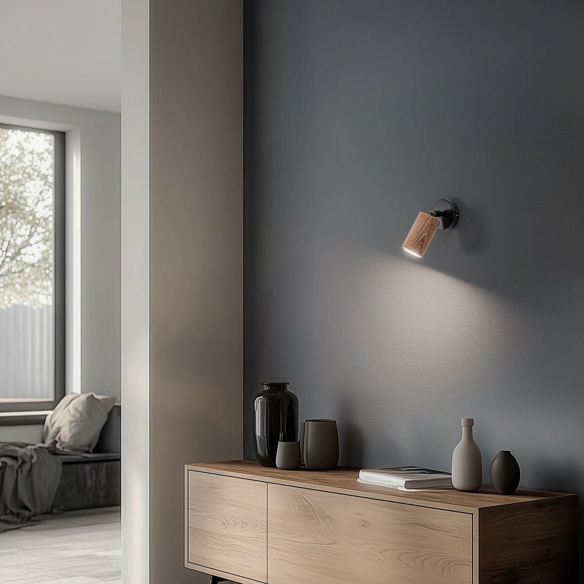 Wandleuchte Nise Wandlampe schwarz Holz Leuchte Lampe Stahl Wohnzimmer GU10 LED - 5907565970494