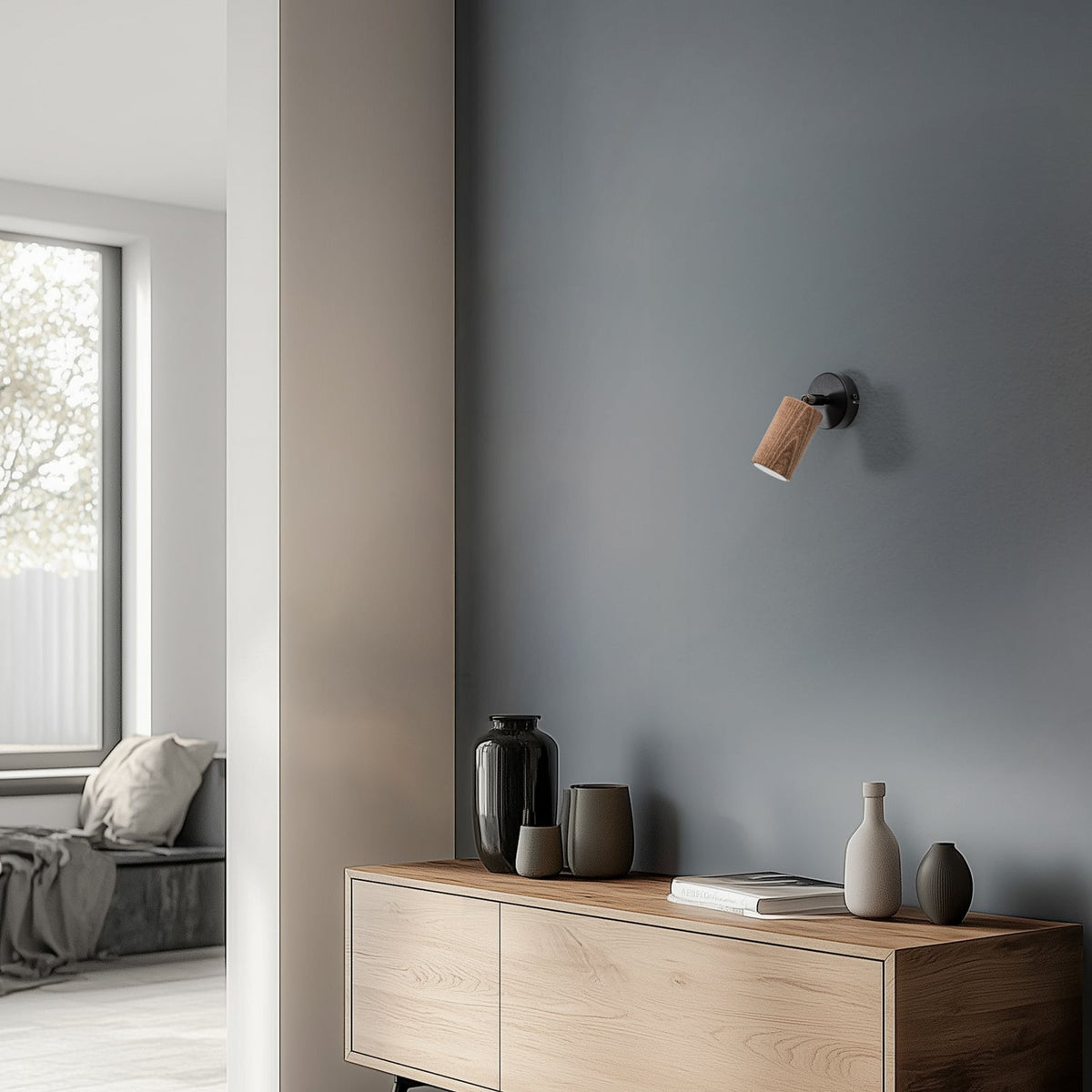Wandleuchte Nise Wandlampe schwarz Holz Leuchte Lampe Stahl Wohnzimmer GU10 LED - 5907565970494