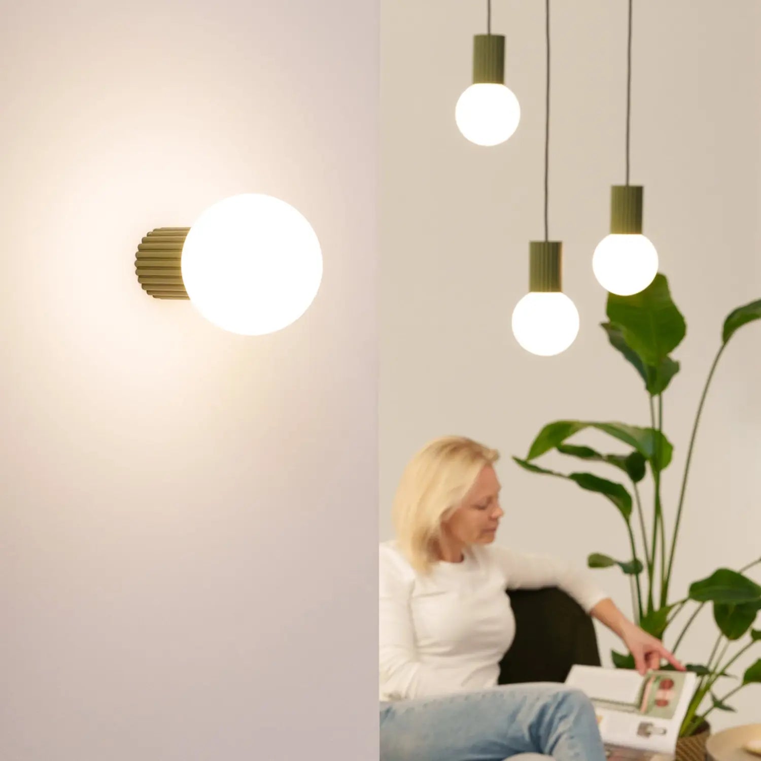 B-Ware Wandleuchte Wandlampe Orbi Olivgrün Glas Aluminium Badezimmer Leuchte Ip44 - 5907073081194