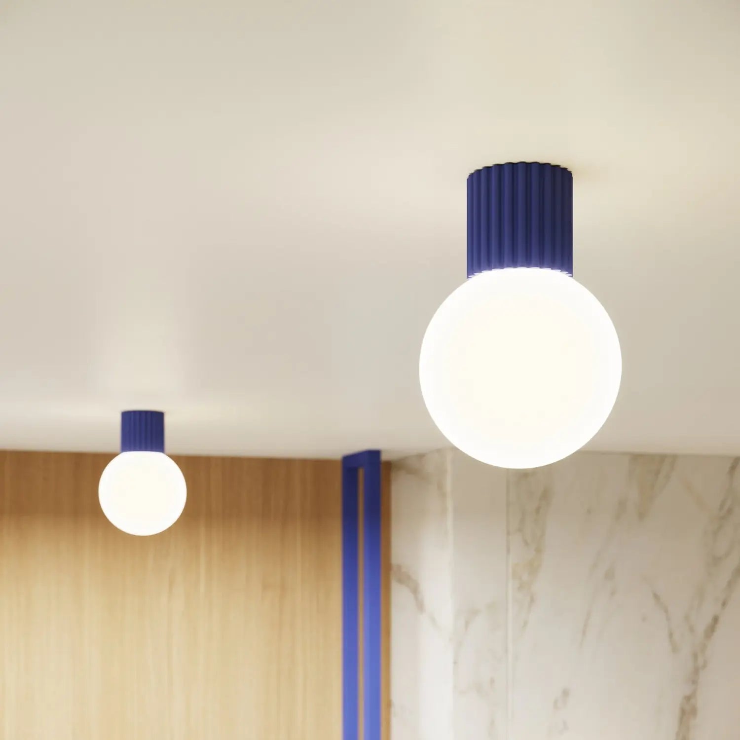 B-Ware Sollux Lighting Wandleuchte Wandlampe Orbi Glas Aluminium Marineblau Weiß - 5907073081200