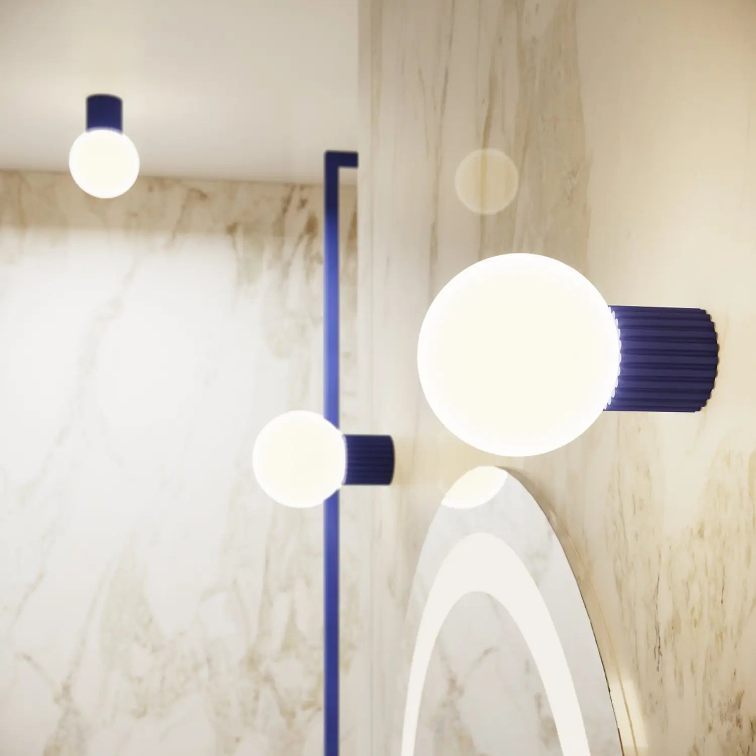 B-Ware Sollux Lighting Wandleuchte Wandlampe Orbi Glas Aluminium Marineblau Weiß - 5907073081200