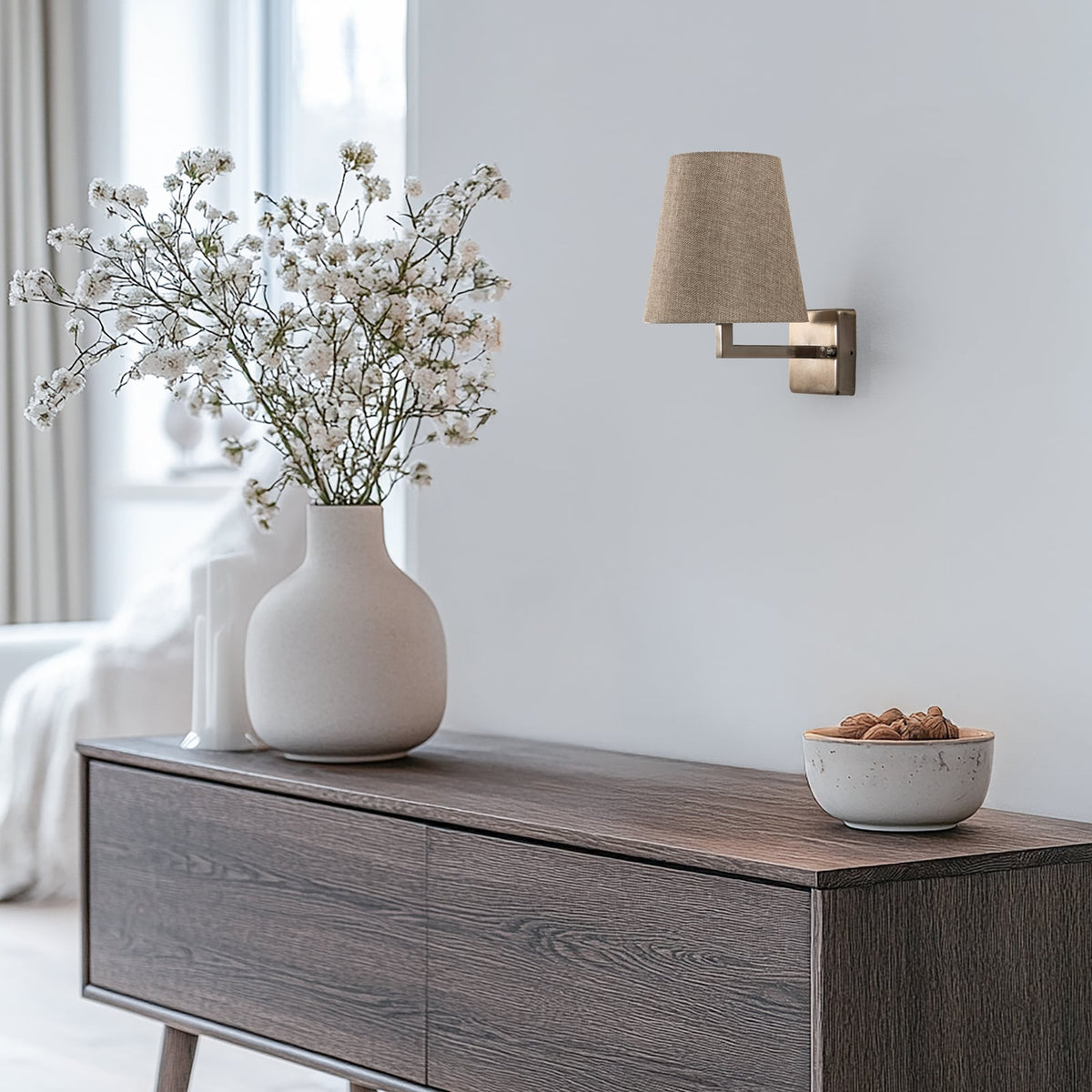 Profil Wandleuchte Wandlampe gold creme Metall Textil Höhe 30 cm Wohnzimmer Flur - 8684283481408