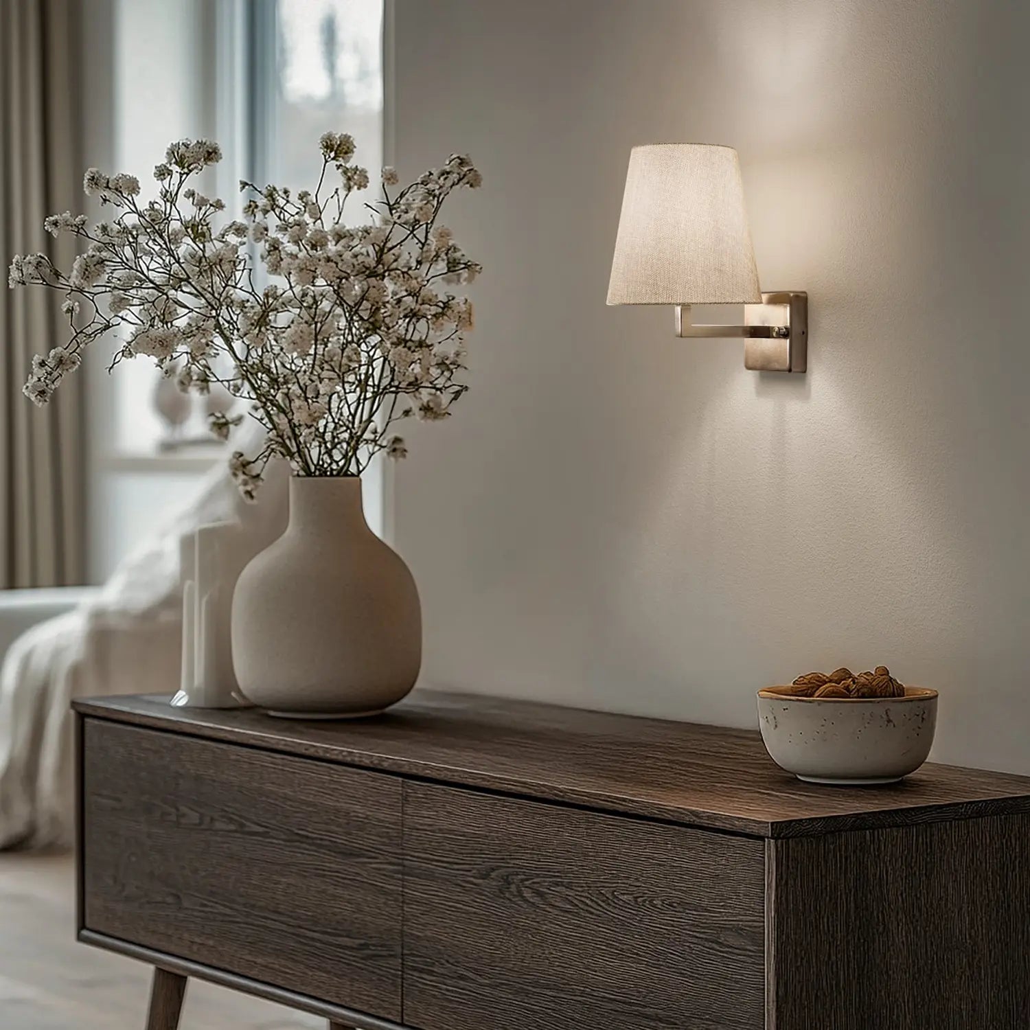 B-Ware Profil Wandleuchte Wandlampe Gold Creme Metall Textil Höhe 30 Cm Wohnzimmer Flur - 8684283481408