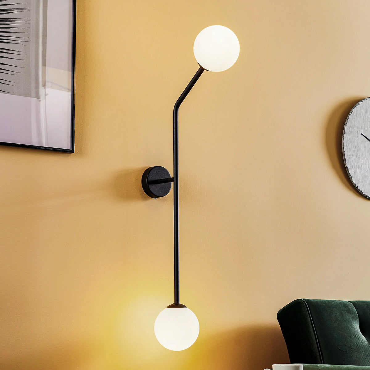 Wandleuchte Pure Wandlampe schwarz Metall Glas zweiflammig senkrecht dimmbar - 5904798652487