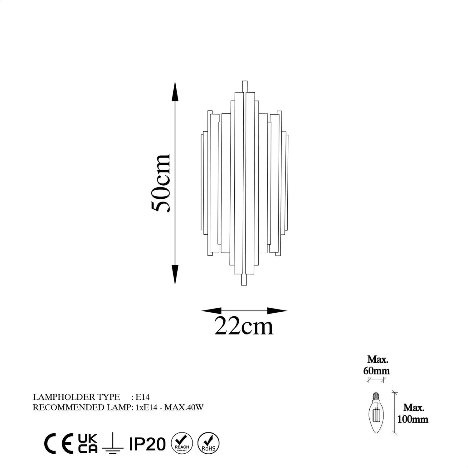 B-Ware Wandleuchte Reis 13341 Goldfarben Metall Höhe 50 Cm Wandlampe Lampe Leuchte Spot - 8683743823956